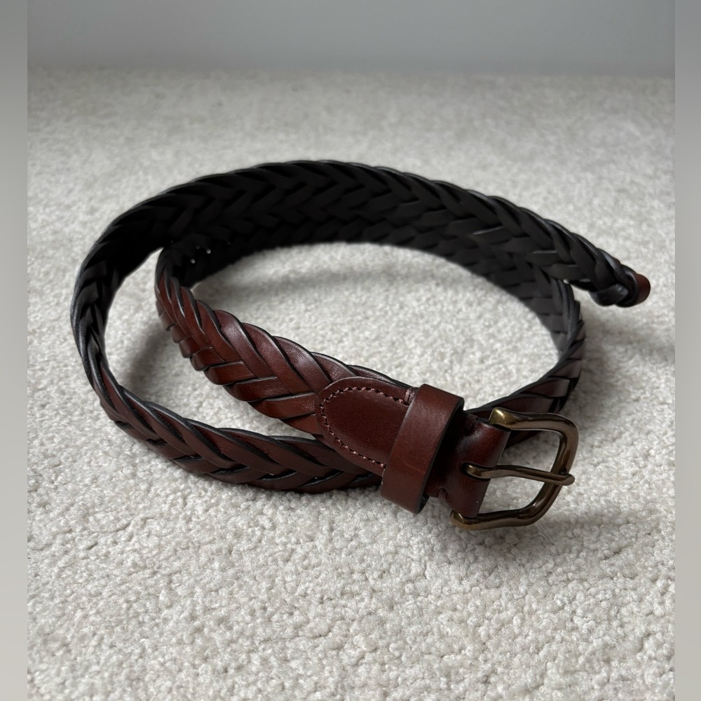 Braided Leather Belt Brown Adjustable Woven Belt Gold Buckle Boho Classic